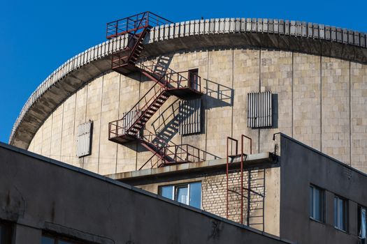 Fire escape from the circus building outdoors