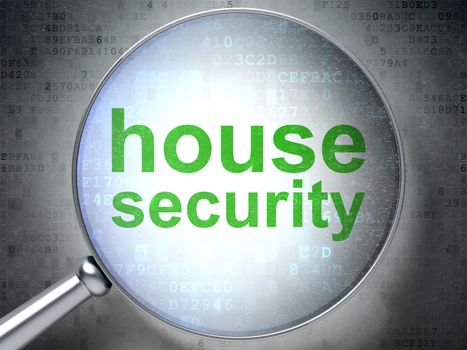 Protection concept: magnifying optical glass with words House Security on digital background, 3D rendering