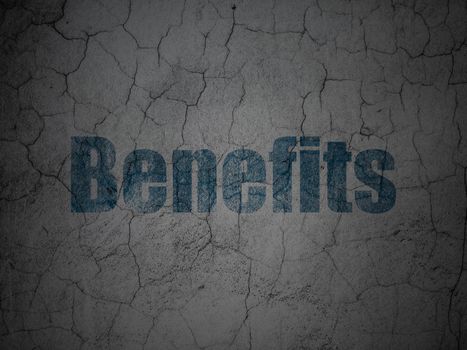 Finance concept: Blue Benefits on grunge textured concrete wall background