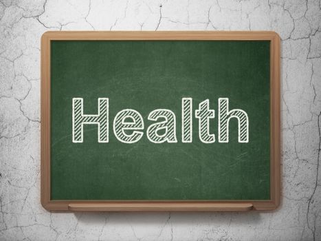 Medicine concept: text Health on Green chalkboard on grunge wall background, 3D rendering