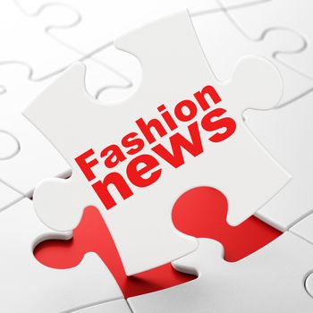 News concept: Fashion News on White puzzle pieces background, 3D rendering