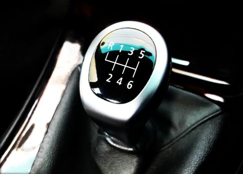 Gear lever close up of a sports car.