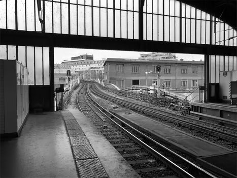 Black &amp; white shot of a metro train station.