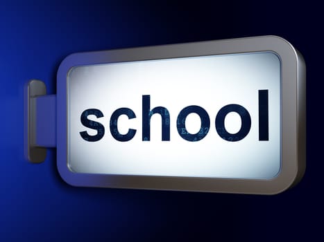 Education concept: School on advertising billboard background, 3D rendering