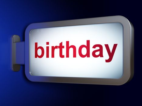 Holiday concept: Birthday on advertising billboard background, 3D rendering