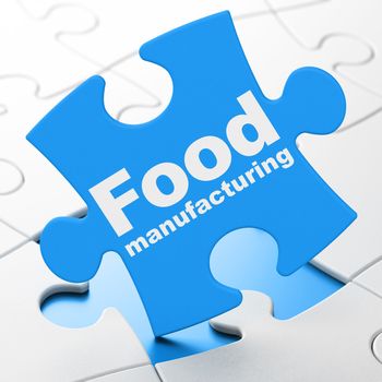 Industry concept: Food Manufacturing on Blue puzzle pieces background, 3D rendering
