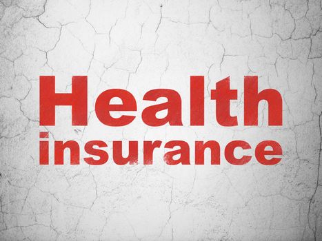 Insurance concept: Red Health Insurance on textured concrete wall background