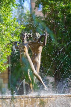 The fountain Fallen in love in the park. Vertical orientation