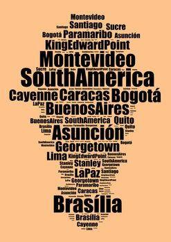 Capitals in South America word cloud concept