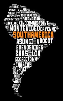 Capitals in South America word cloud concept