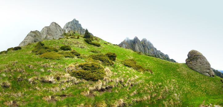 Panoramic view of Mount Ciucas on spring, part of Carpathian Range from Romania