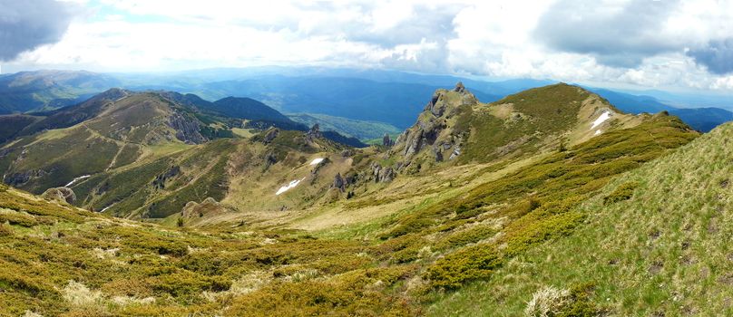 Panoramic view of Mount Ciucas on spring, part of Carpathian Range from Romania