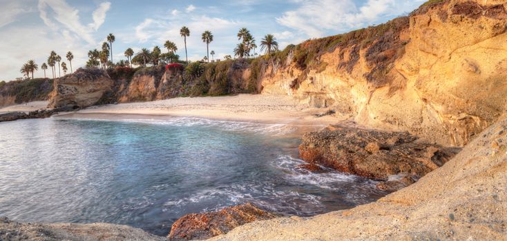 Sunset view of Treasure Island Beach at the Montage in Laguna Beach, California, United States