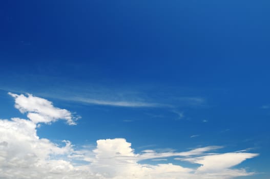 a bright blue sky and stratus clouds