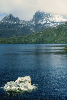 View of a cradle mountain in Tasmania, Australia.