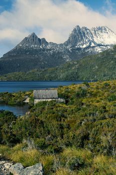 View of a cradle mountain in Tasmania, Australia.