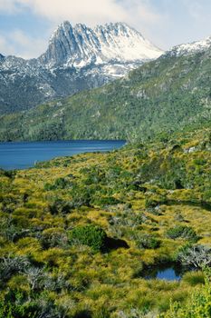 View of a cradle mountain in Tasmania, Australia.