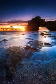 Tanah Lot Temple at sunset in Bali, Indonesia.