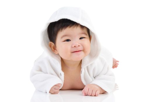 beautiful asian baby girl crawling on the floor