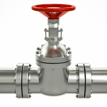 3d metal gas pipe line valves on a white background