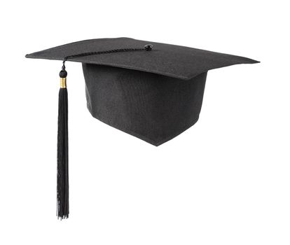 Black square graduate hat with a tassel isolated on white background