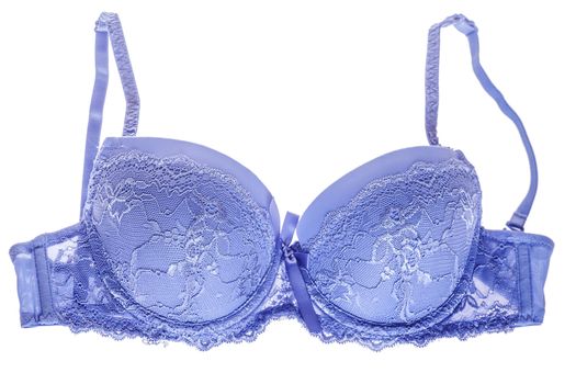 Blue silk lacy push up bra isolated over white