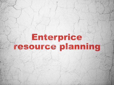 Business concept: Red Enterprice Resource Planning on textured concrete wall background