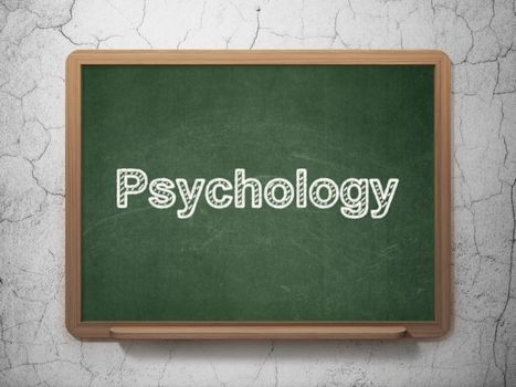 Healthcare concept: text Psychology on Green chalkboard on grunge wall background, 3D rendering