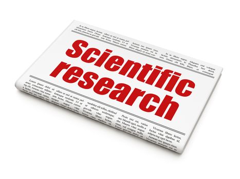 Science concept: newspaper headline Scientific Research on White background, 3D rendering