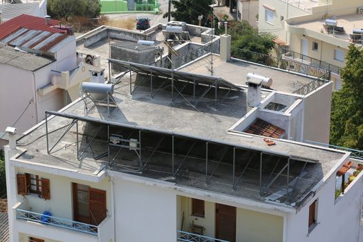 Solar Energy Panels on the Roof of a House in Greece