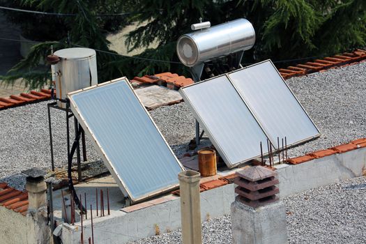 Solar Energy Panels on the Roof of a House in Greece