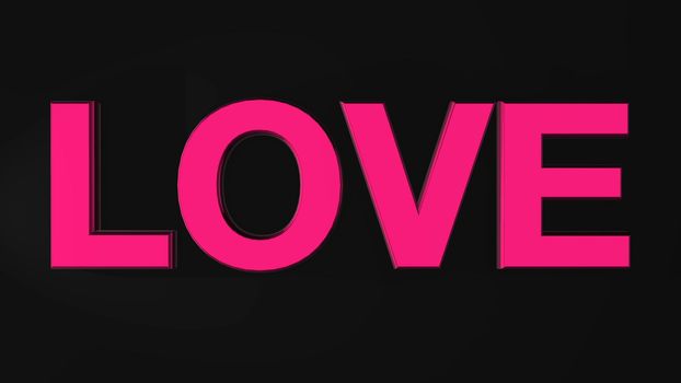 Three-dimensional word love on a dark background. 3d rendered