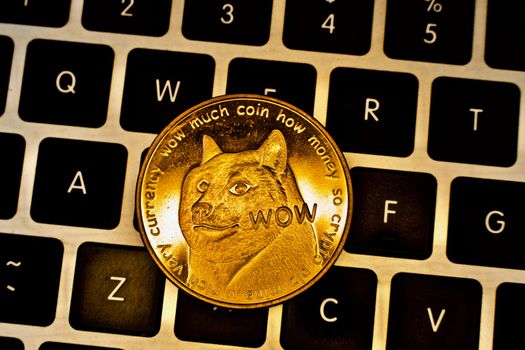 Cryptocurrency physical gold dogecoin money.