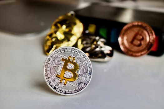 Cryptocurrency physical silver bitcoin coin - mask concept
