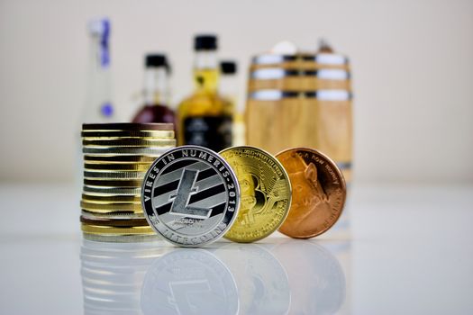 Three cryptocurrency physical coins
