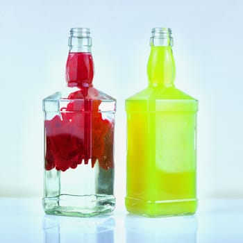 Art colorfull bottles on the table
