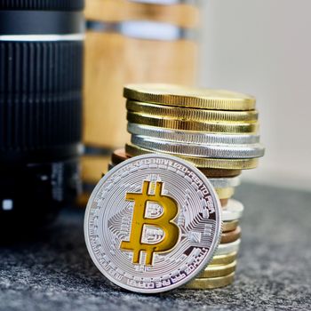 Cryptocurrency physical silver bitcoin coin money concept