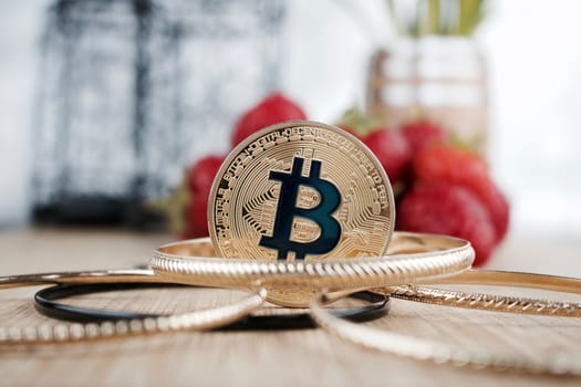 Digital currency physical gold bitcoin coin. Gold concept.