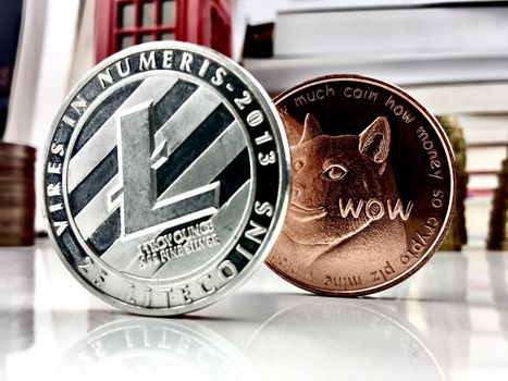 Digital currency physical coins litecoin and dogecoin