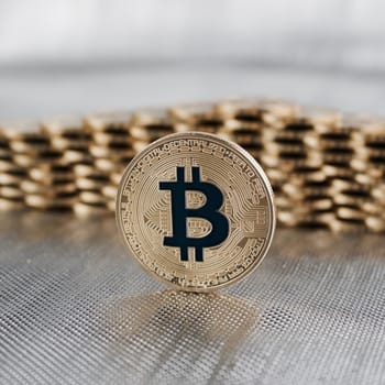 Cryptocurrency physical gold bitcoin coin. Money concept.