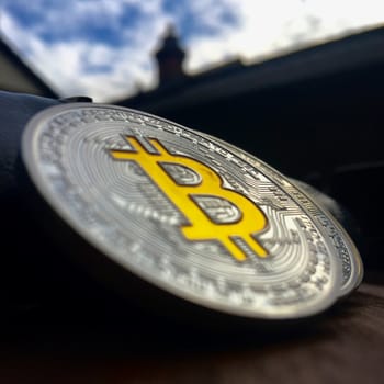 Digital currency physical silver bitcoin coin outdoor