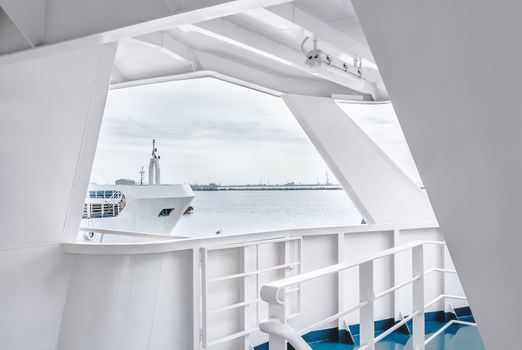 View from the windows of the ferry on sea.