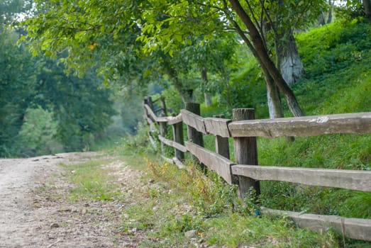 vintage sparse fence in a sunny day