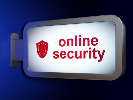Security concept: Online Security and Shield on advertising billboard background, 3D rendering