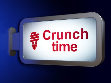 Business concept: Crunch Time and Energy Saving Lamp on advertising billboard background, 3D rendering