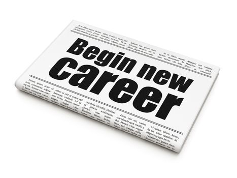 Business concept: newspaper headline Begin New Career on White background, 3D rendering