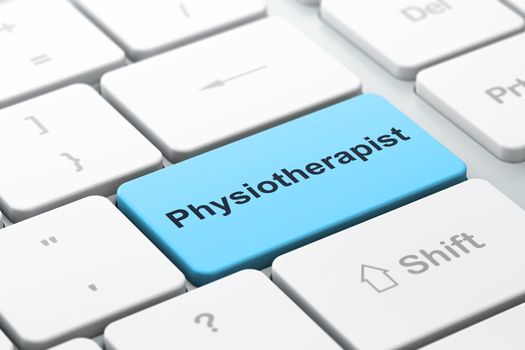 Healthcare concept: computer keyboard with word Physiotherapist, selected focus on enter button background, 3D rendering
