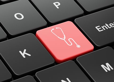 Healthcare concept: computer keyboard with Stethoscope icon on enter button background, 3D rendering