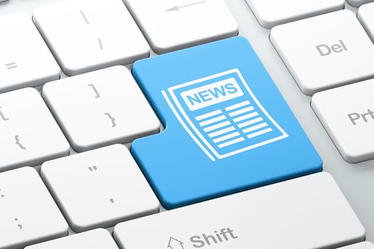 News concept: Enter button with Newspaper on computer keyboard background, 3D rendering