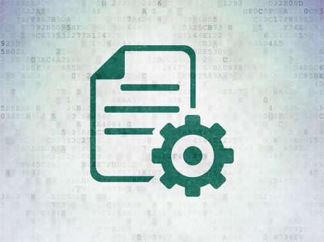 Software concept: Painted green Gear icon on Digital Data Paper background